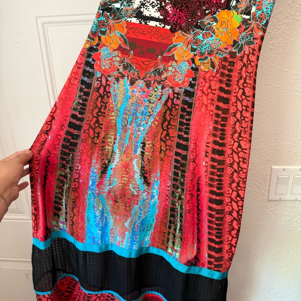 SAVE THE QUEEN pink multicolor floral lace trim sheer insert midi maxi‎ dress - Picture 6 of 11